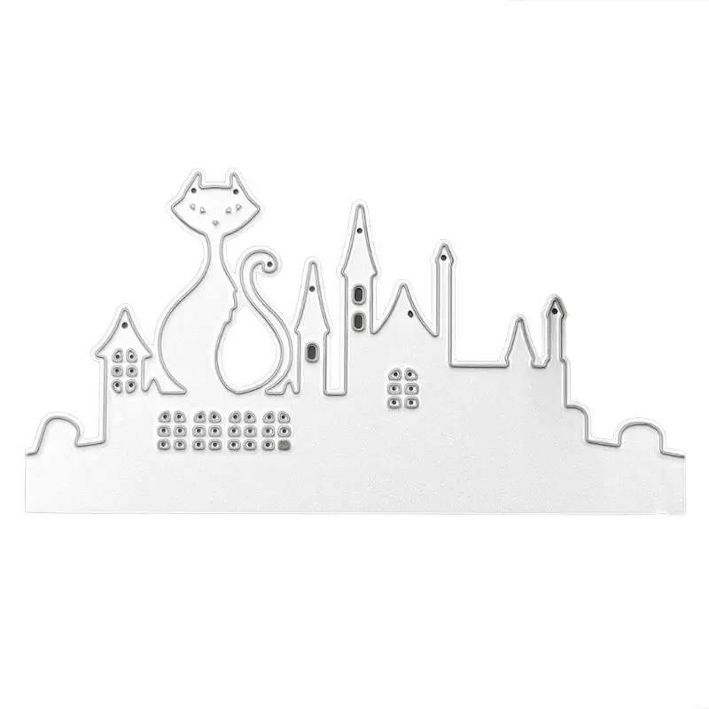 

OOTDTY Cat House Metal Cutting Dies Stencil DIY Scrapbooking Album Stamp Paper Card Embossing Crafts Decor