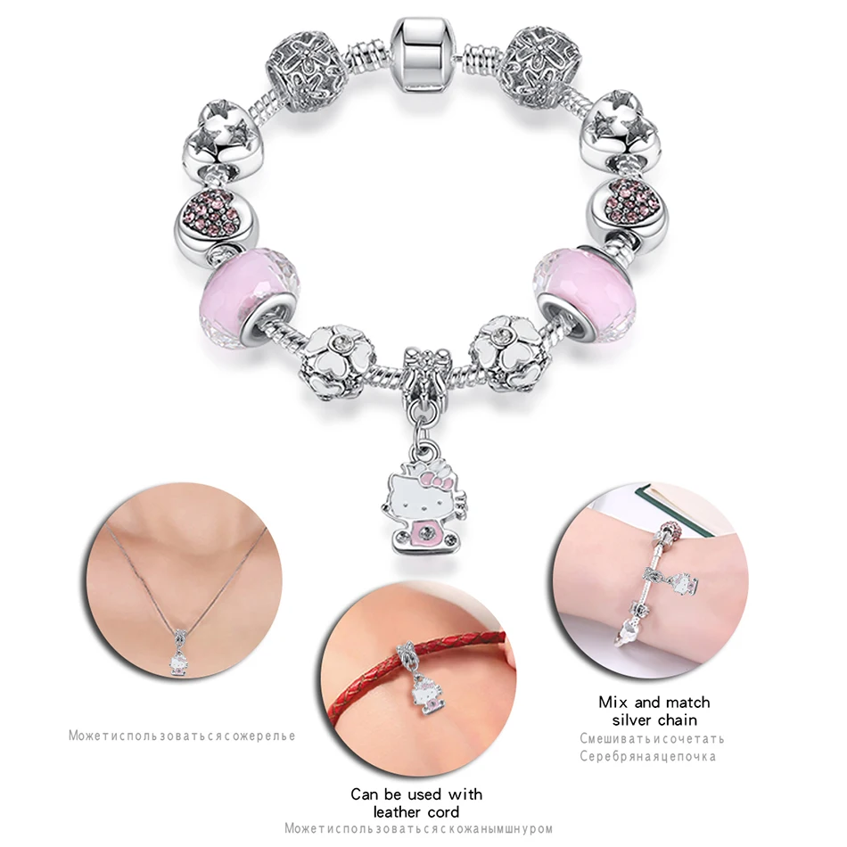 FOREWE змея сеть Kitty Cat серебро Браслеты и браслеты Femme Jewelry Для женщин браслет прелести дружбы для девочек детский праздничный костюм ювелирные изделия