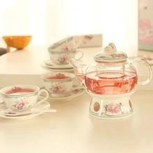 Новое поступление креативный термостойкий костяного фарфора стеклянный набор для цветочного чая с нагревательная база послеобеденный чай кофейная чашка набор