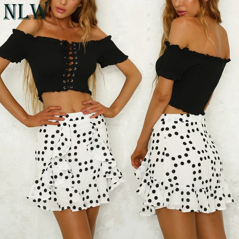 Buy NLW Red Polka Dot Chiffon Skirt Sumemr Mini Skirt