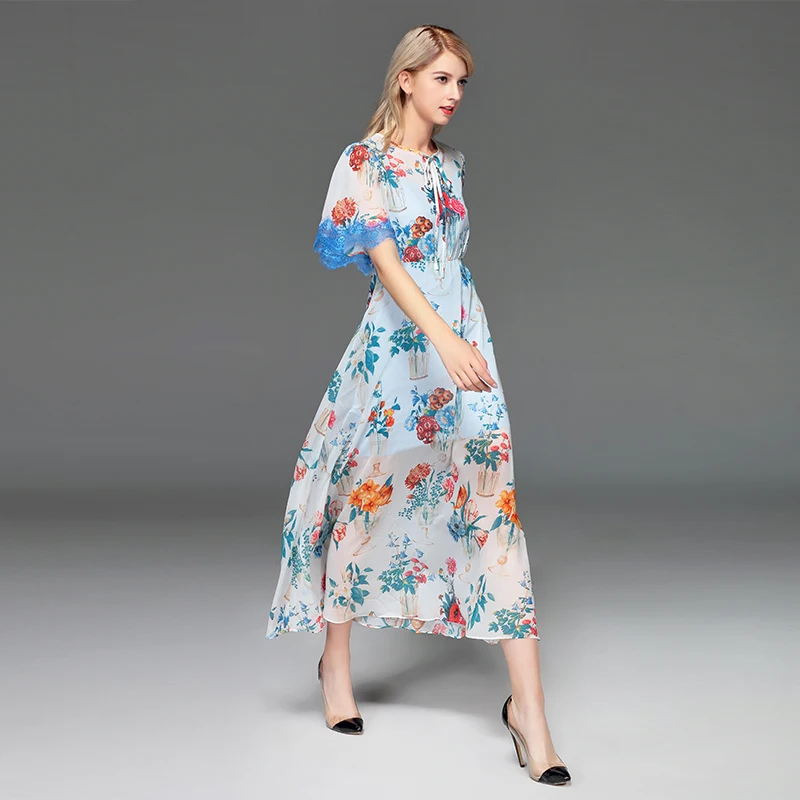XF Boho платье Новинка Лето кружево шить Тюль Кружево цветочный принт Высокая талия повседневное праздник длинное шифоновое элегантное пляжное