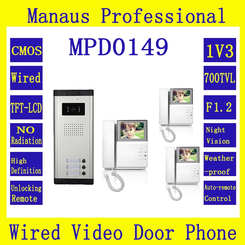 4.3 inch digital color TFT LCD Wired Monitor Video Door Telephone Remote One to Three Video Doorphone Smart Home Building D149C 4.3 inch digital color TFT LCD Wired Monitor Video Door Telephone Remote One to Three Video Doorphone Smart Home Building D149C
