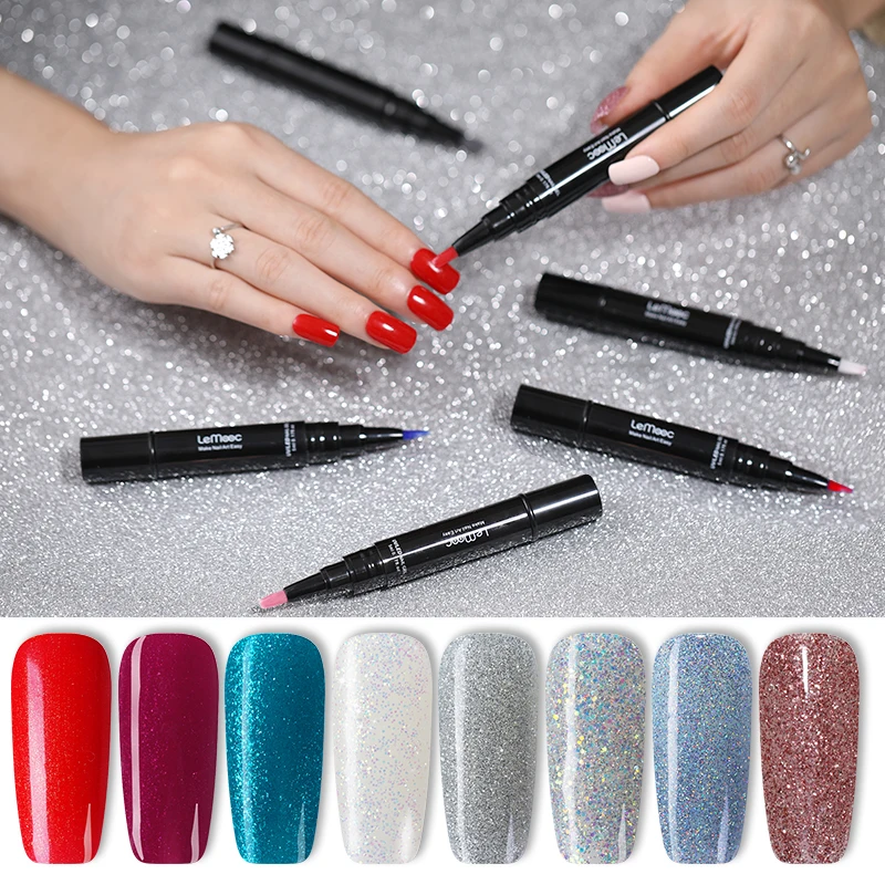 

LEMOOC 5ml Pure Nail Color Nail Gel Pen Glitter Shining Soak Off UV Gel Polish Red Pink DIY Design Varnish Manicure