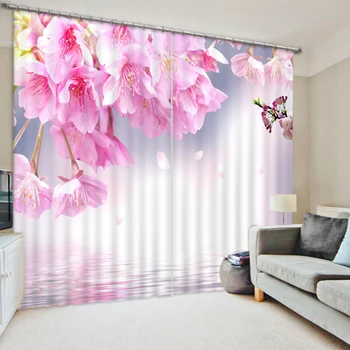 

Home Decor 3D Blackout Curtains Pink Flower Printing Window Curtain Living Room Bedroom Blackout Polyester Shade Cotinas Drapes