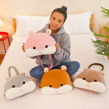 

Candice guo plush toy stuffed doll cartoon animal Q hamster head pillow cushion hand warm crossbody shoulder bag kid package 1pc