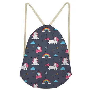 

ThiKin Cute Unicorn Print Women Drawstring Bag Brand High Quality Female Kawaii Drawstring Backpack Girls Beach Backbags