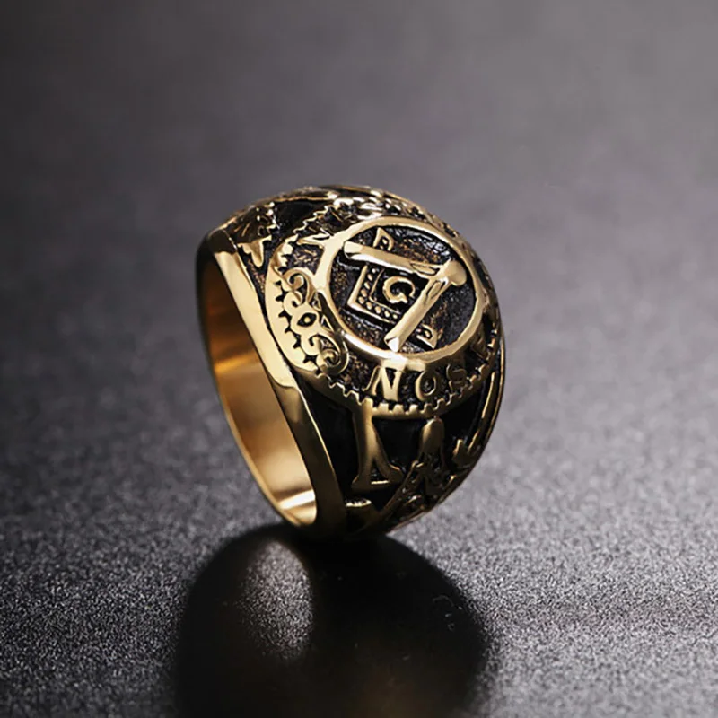 Винтажные кольца в стиле панк с масонской печаткой, мужские кольца золотого цвета из титановой нержавеющей стали, классные кольца для мужчин, уличные ювелирные изделия