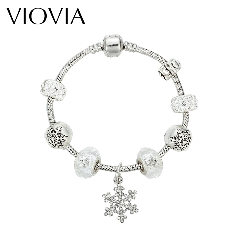 VIOVIA 2019 Снежинка Шарм браслет Superyne для женщин DIY Кристальные бусины подходит