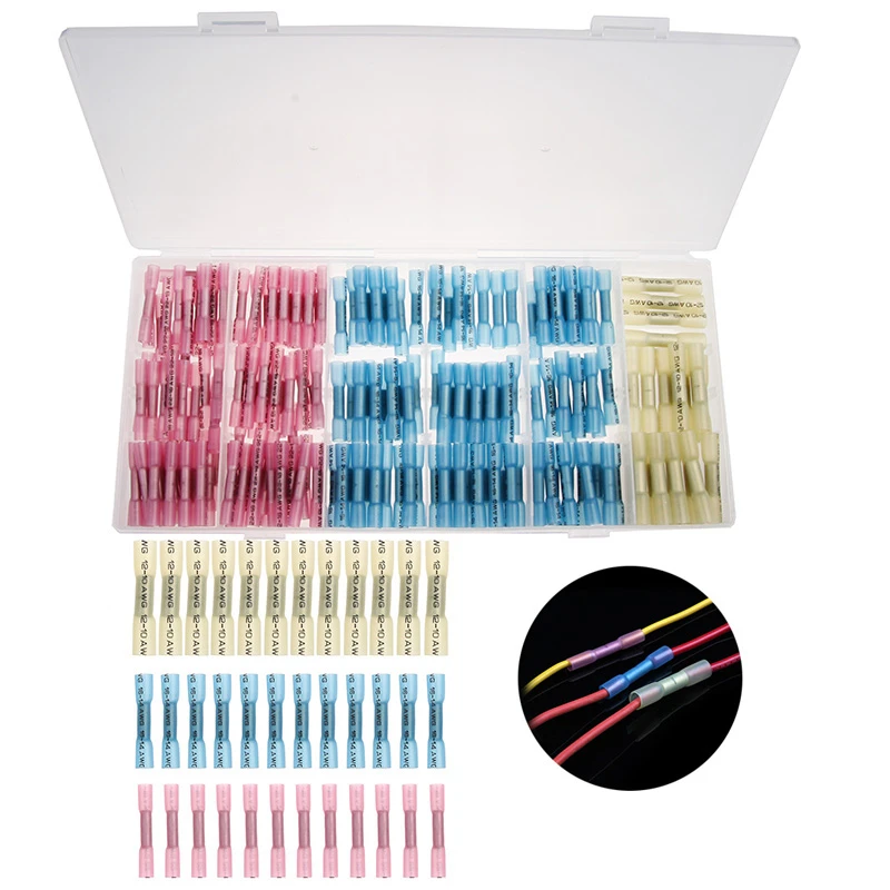 

200PCS Heat Shrinkable Intermediate Terminal Wire Cable Connector Insulation Waterproof Butt Terminal Connector Kit
