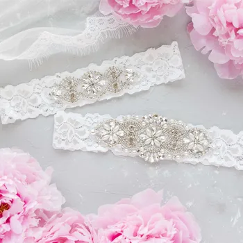 

Bride Lace Wedding Garter Set Pearl Rhinestone Garter for Wedding Wedding Accessories White keep sake Garter