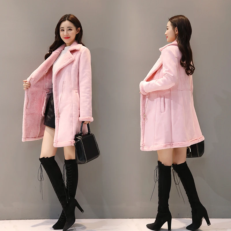 Leather Jacket Women Suede Coat Female thick Fleece 2018 Winter Long Sleeve Faux Leather Coat Motorcycle Fur Jacket Ladies PU