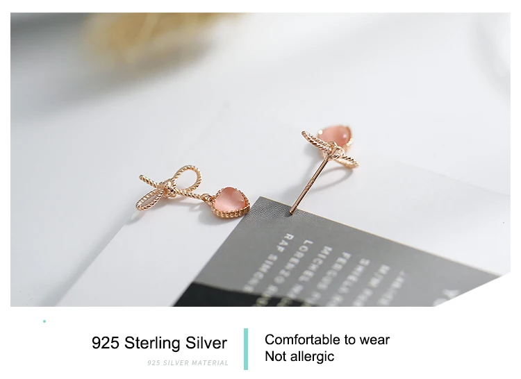 rose gold heart-shaped cat eye silver drop earrings 03