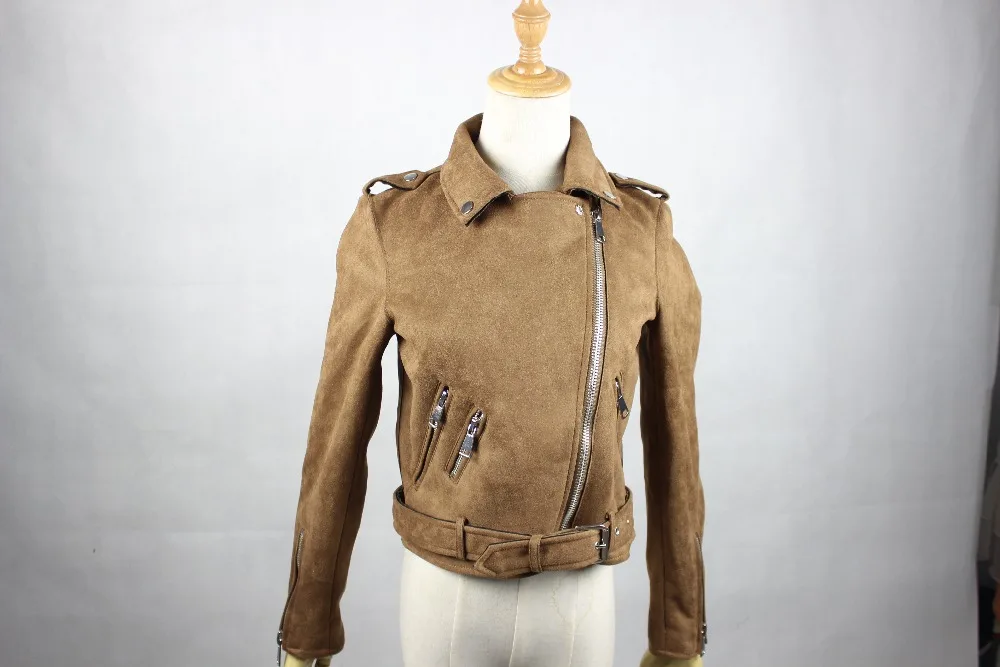 Весенняя кожаная куртка женская замшевая куртка коричневый мотоциклетный Байкерский пояс короткие пальто синие коричневые замшевые куртки MF1000