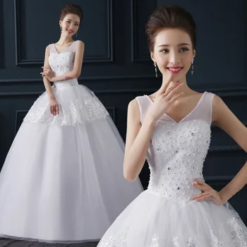 

Cheap Plus Size Sexy V Neck Wedding Dress 2019 Bride Gown Vintage Bridal Dresses Retail vestido de noiva 609