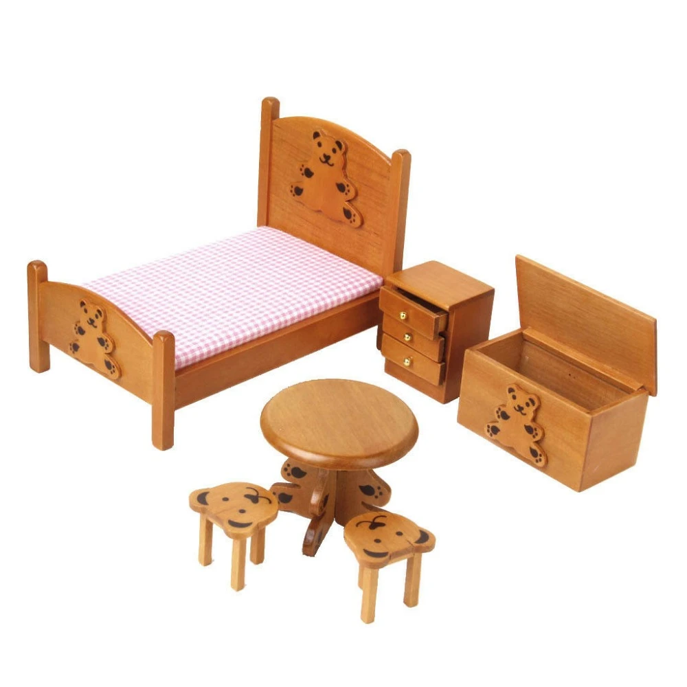1 12 Dollhouse Miniature Furniture Nursery Child Room Bedroom Set Bed Nightstand Table Stool Storage Box Lovely Bear 6pcs Wb014 Aliexpress