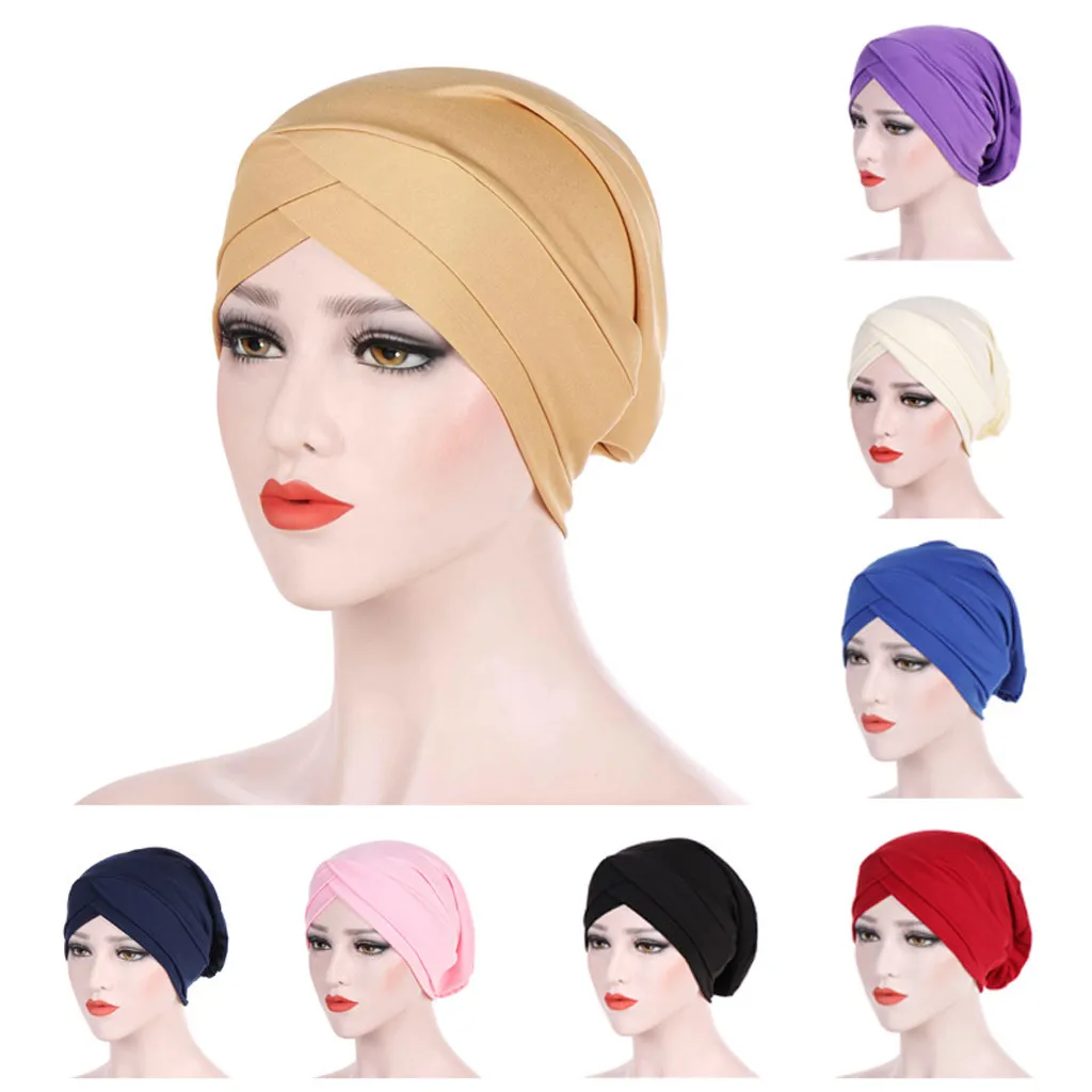 

Women Ruffle Cancer Chemo Hat Beanie Scarf Turban Head Wrap Caps fashion Female Forehead Cross Indian Hat Modal Cap Muslim Hat