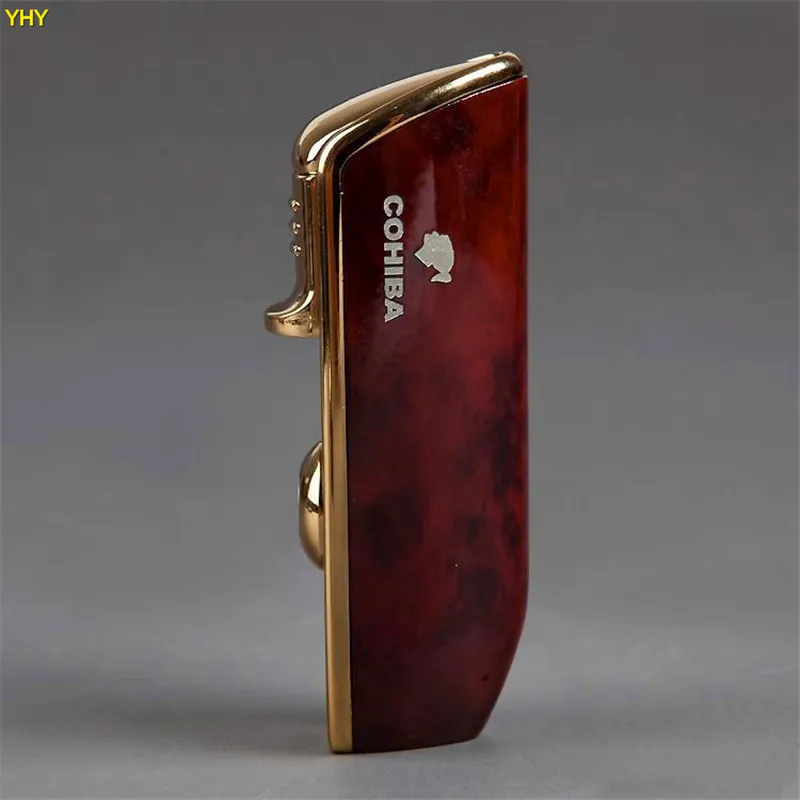New Arrival Wholesale COHIBA Accessories Pocket Quality Metal Snake Mouth Shape Butane Gas Windproof 3 Torch Jet Flame Lighter W Punch02