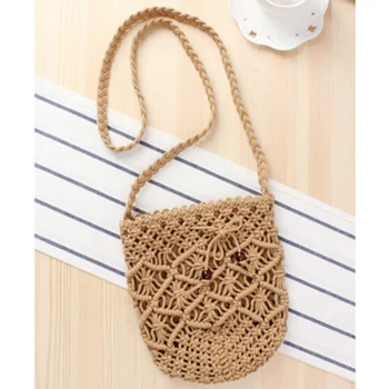 

New handmade cotton line retro British wind woven bag women's Messenger bag beach holiday straw bag