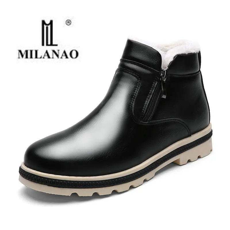 

2017 MILANAO Winter Men's Plus velvet leather shoes zip waterproof warm walking shoes for Men gentleman cool Black Men shoes
