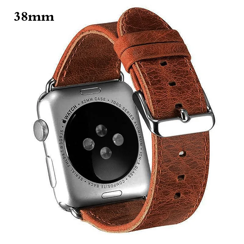 Ремешок из натуральной кожи для apple watch band apple watch 5 4 3 44 мм/40 мм 42 мм 38 мм crazy horse классическая металлическая застежка ремешок для часов - Цвет ремешка: 38mm brown