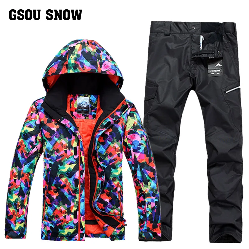 Gsou snow outdoor breathable warm waterproof ski clothes for men double ...