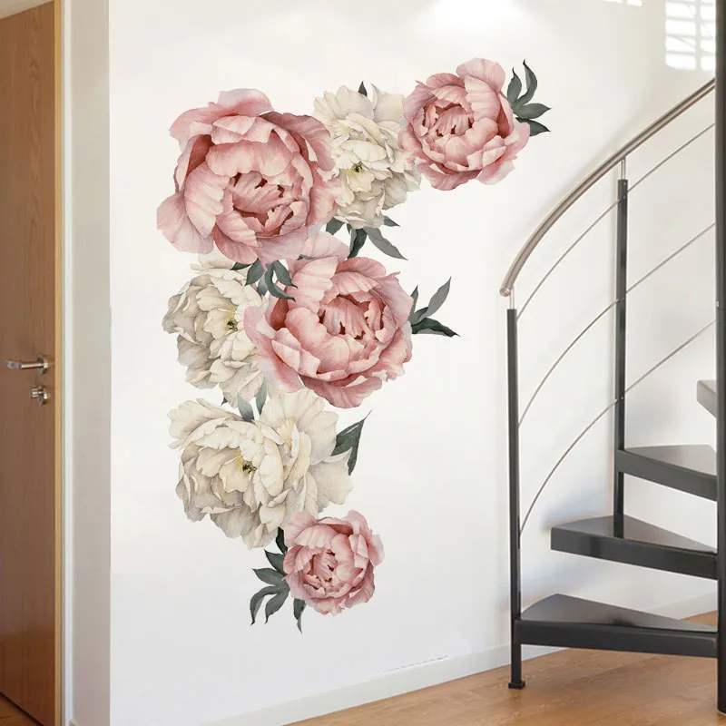 Peony Rose Flowers Wall Sticker Art Nursery Decals Kids Room Home Decor Gift f