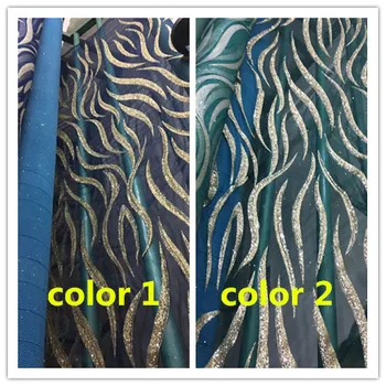 

5 yards french art curve lace sequins net fabric champagne gold shiny party dress glitter mesh fabric sewing diy accessories