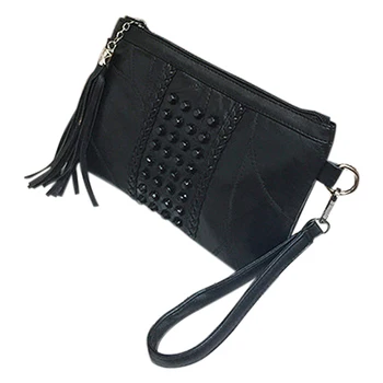 

Women Shoulder Bags Rivet Tassel Punk Woman Soft Bag Handbags (Black)