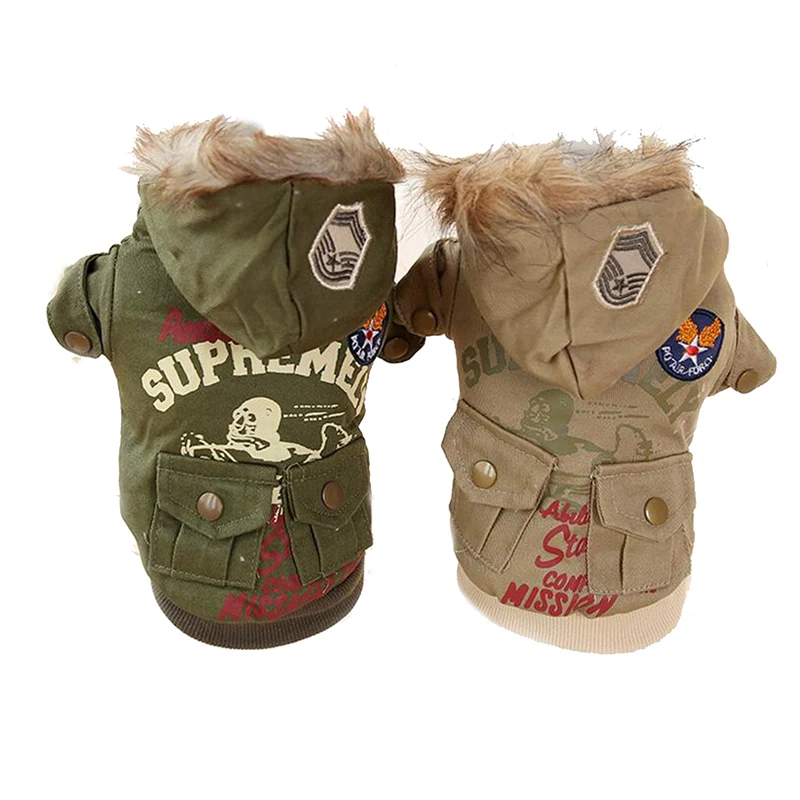 

NEW Military Warm Winter Cat Coat Jacket Fleece Inside Pet Clothes Dog Coat Hood Button Clsoure 2 Color XS S M L XL