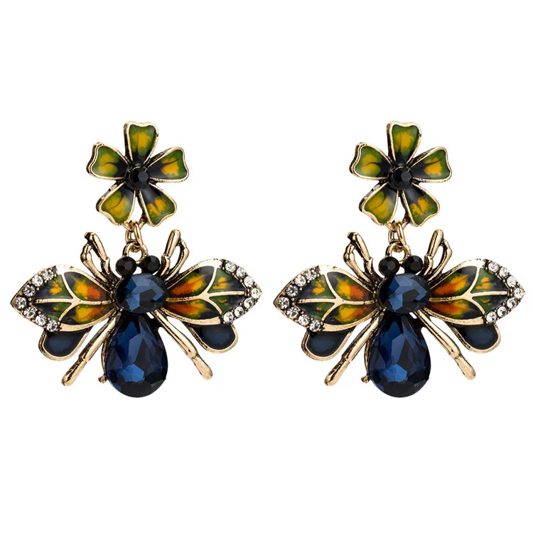 

2019 Brand Enamel Flower Metal Bee Earring For Women Acrylic Stone Stud Earrings pendientes za 2018 aretes pendientes de gota
