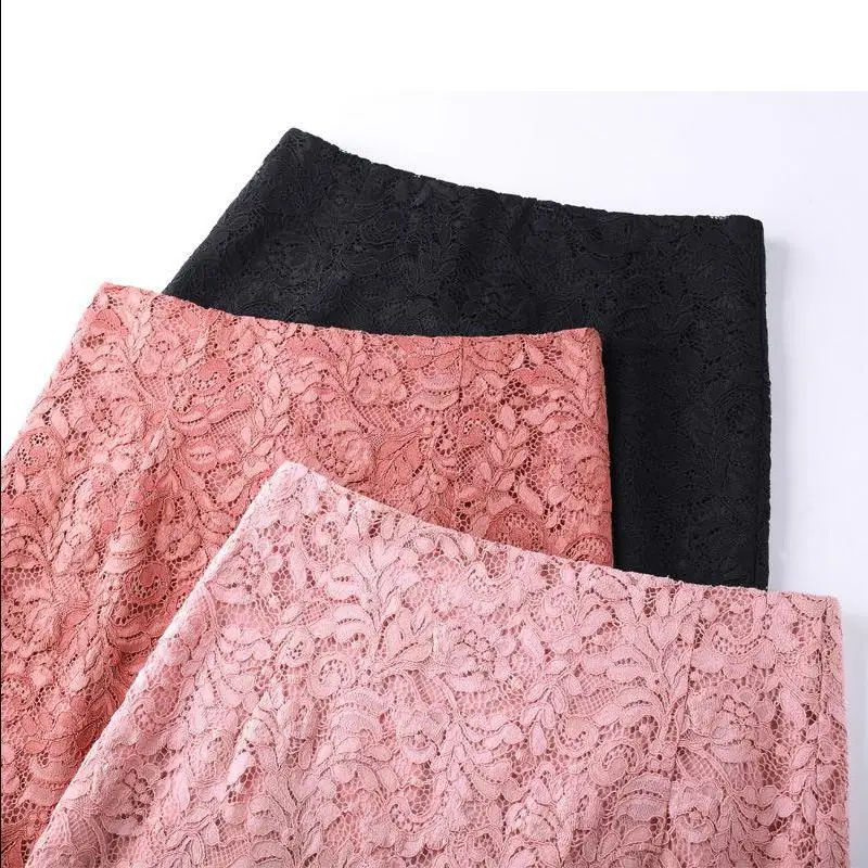 Summer Korean Women Female High Waisted Lace Pencil Skirt, Office Lady Womens Black Slim 4xl Skinny Knee Length Skirts