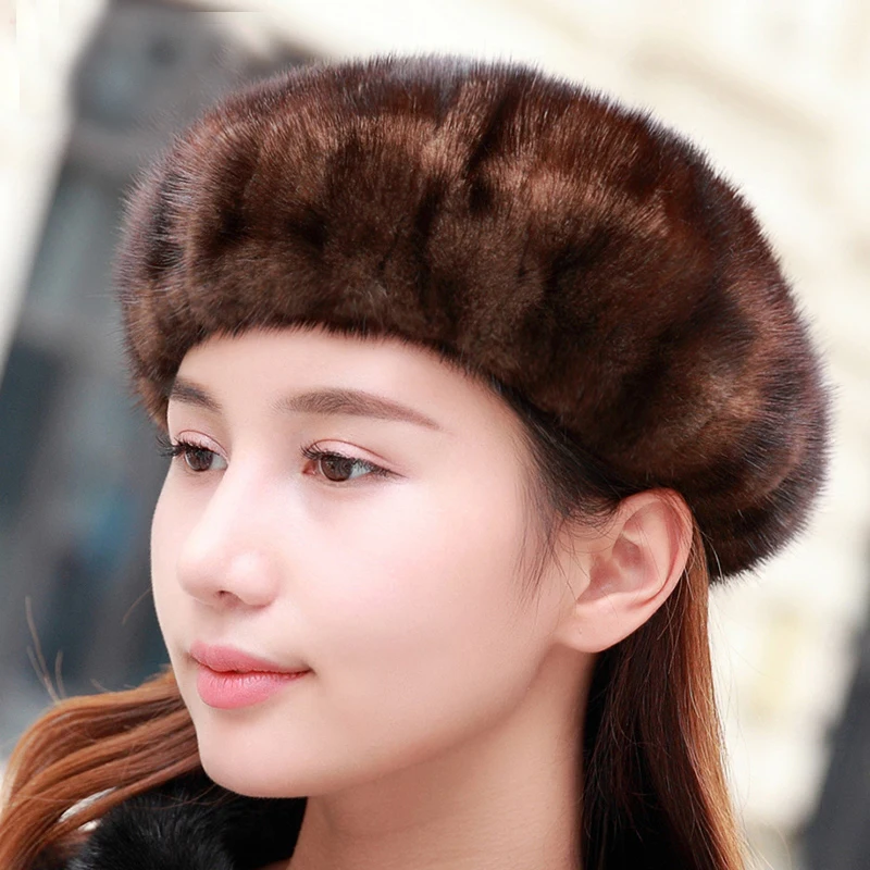 Русские женские береты из натурального меха норки, женские зимние теплые шапки, модный головной убор