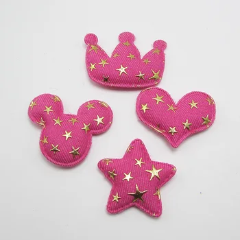 

30pcs/lot Pink color Denim Crown/Heart/Star Padded Appliques for DIY Children headwear Accessories, DIY Garment Accessories