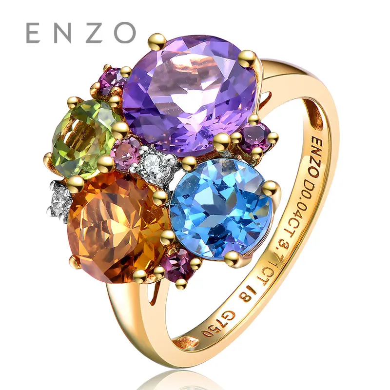 

ENZO Rainbow 18K Gold Irregular Shape Ring Natural Colourful Crystal Ring With Fancy Design Wonderful Jewelry totally 4CT