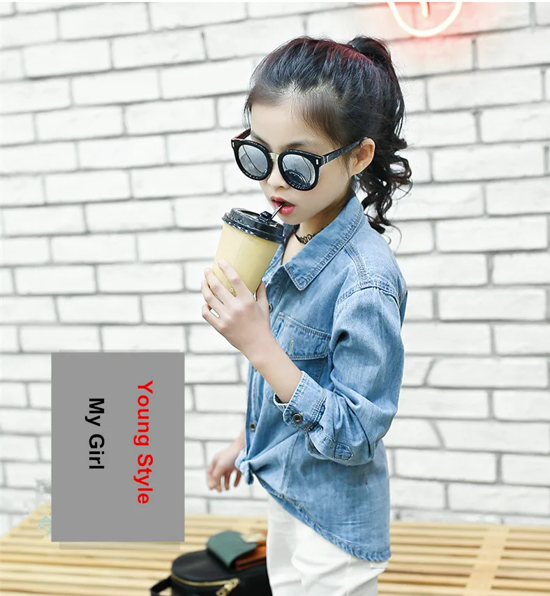 Kids Girls Long Sleeve Denim Shirt 10