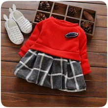 Robe infantil robe pour filles hiver plaid patchwork cachemire à manches longues robes pour bébés 1 année d’anniversaire filles robe