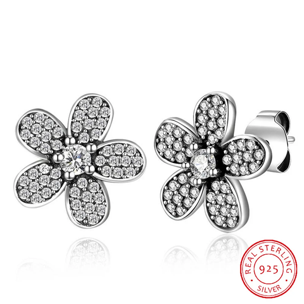 

Korean Version Flowers Diamond Stud Earrings for Women 925 Pure Silver Fine Jewelry Flower Style European and American Trendy