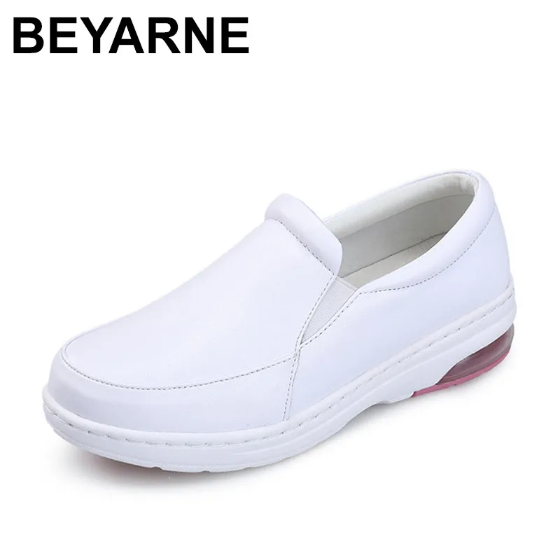 

BEYARNE Four Seasons New Woman Pure white Nurse shoes women Platform soft Comfortable Air cushion casual genuine leather
