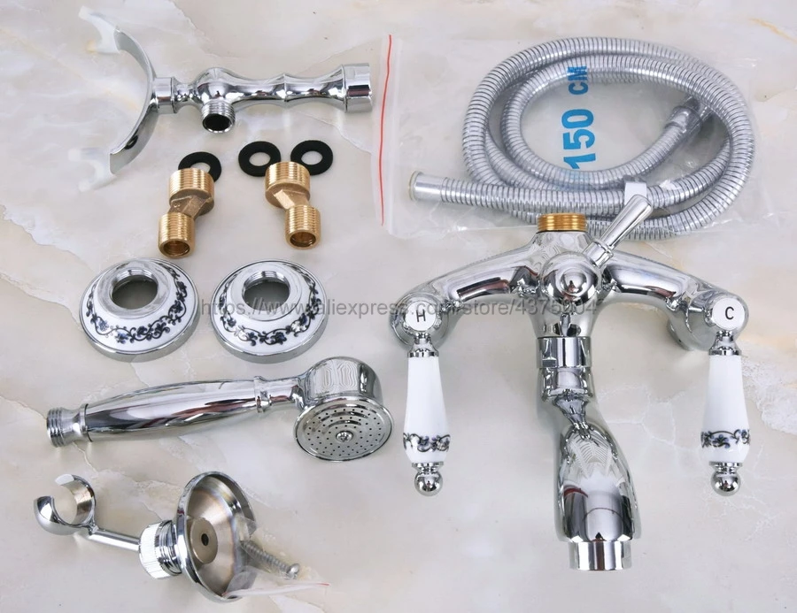 Polished Chrome Bathtub Faucets Hand Rain Shower Head Tap Luxury Ceramic Telephone Wall Bath Faucet Nna244