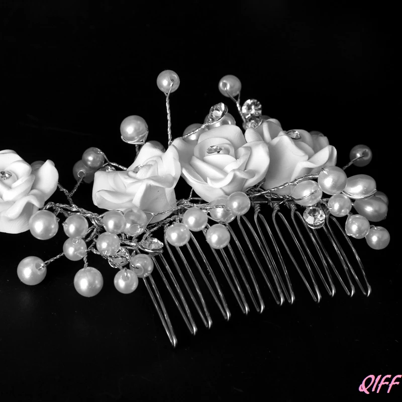 Свадебные цветы искусственный жемчуг Свадьба Диадема для девушки цветочный головной Венок повязка для волос расческа