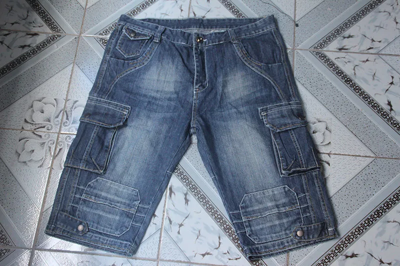 MORUANCLE мужские летние винтажные джинсовые шорты Карго, потертые Ретро Короткие джинсы с несколькими карманами, байкерские шорты для мужчин, размер 29-40