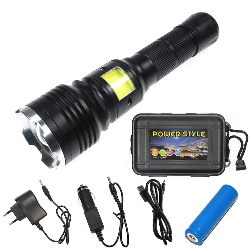 6000 lumens t6 cob led flashlight rechargeable aluminum led lights 6000 lumens