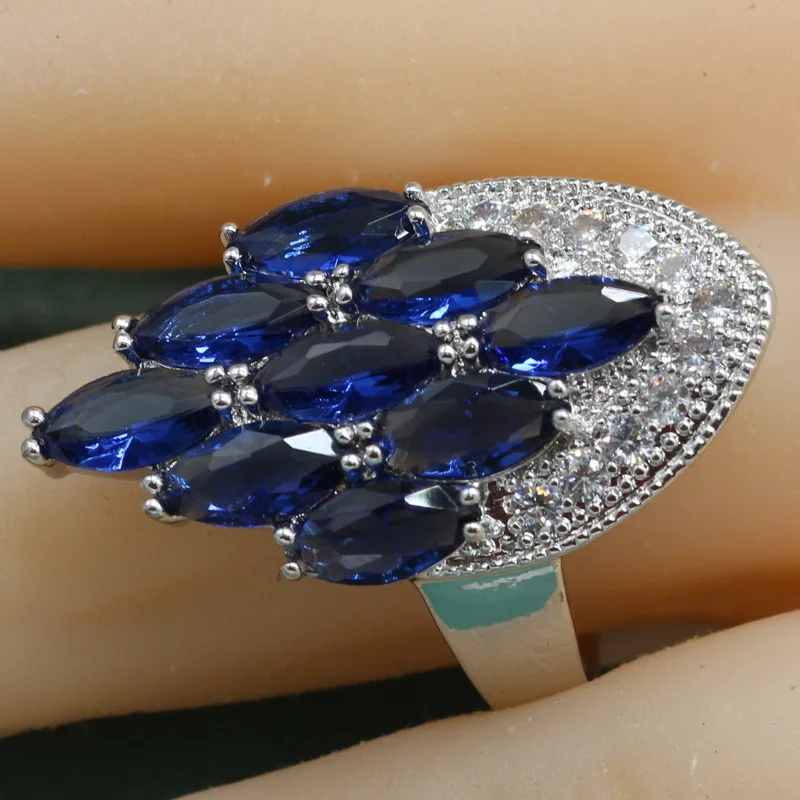 

EIOLZJ Trendy Geometric Dark Bule Semi-precious Stone 925 Silver Ring For Women Multicolor Rings With Stone Free Jewelry Box