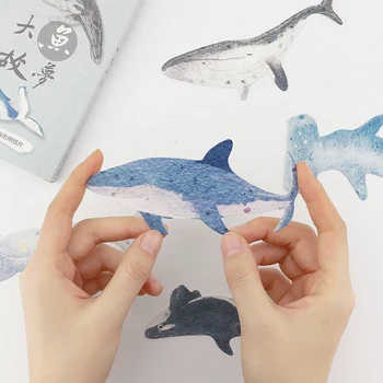 

30pcs/lot Hand Drawing Whales Sharks Design Postcards Ocean Theme Message Note Paper Bookmark Photo Props Creative Stationery