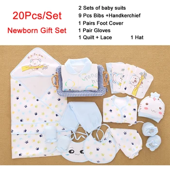 

HPBBKD Newborn Baby Gift Set 20Pcs/lot Toddler Set Unisex Infant Cotton Clothing Baby Bib Hat Baby Outfits For 0-6 Month TZ-027