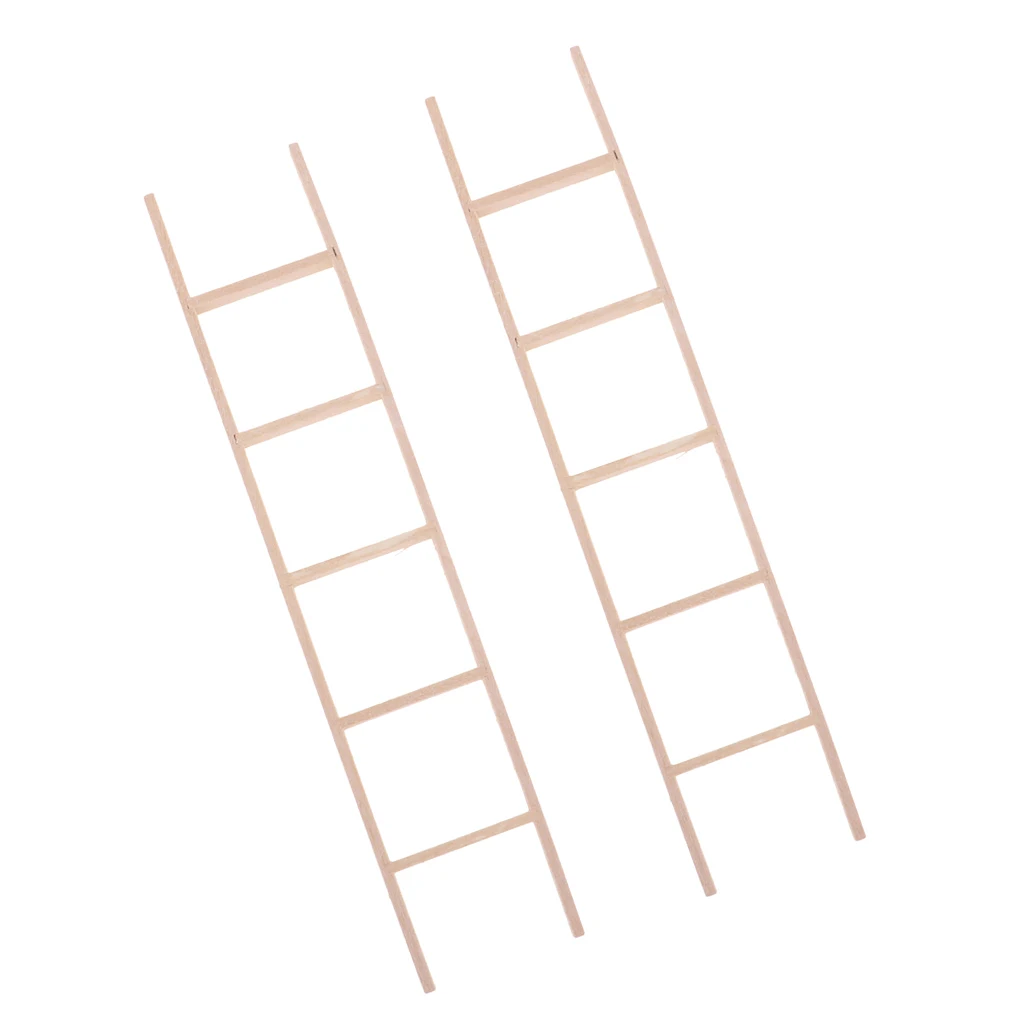 Miniature Straight Wooden Ladder For Dollhouse Outdoor Accessories 2 Piece