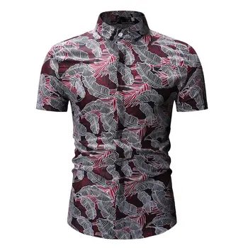 

MOGU New Beach Summer Print Mens Blouse Short Sleeve Turn-Down Collar Shirt Asian Size M to 3XL Male Tops Two Colors