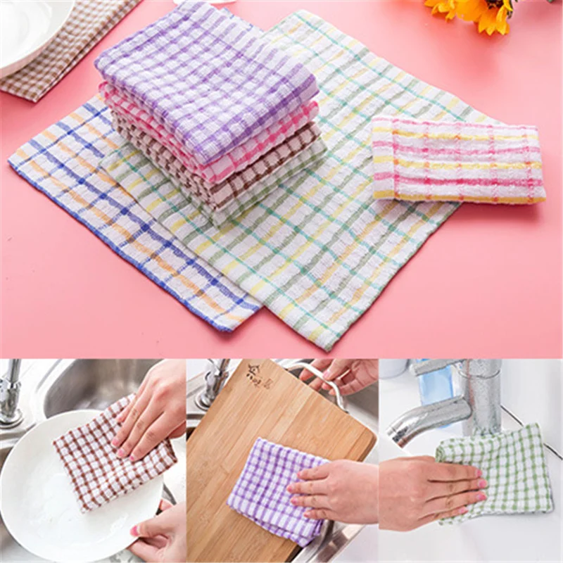 British Style Grid Cotton Small Dish Cloth Wash Towel Kitchen Hair Oil