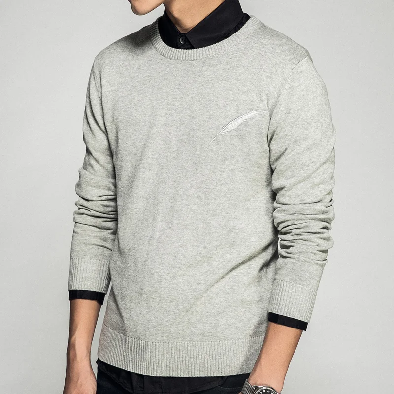 KENNTRICE брендовая одежда перо вышивка трикотаж Для мужчин свитер Пуловеры Повседневное хлопок черный Для мужчин s Jumper