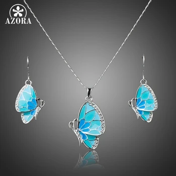 

AZORA White Gold Color Stellux Austrian Crystal Butterfly Drop Earrings and Pendant Necklace Set TG0036